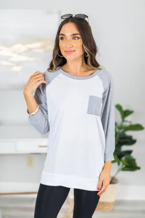 Slouchy Dolman Gray Raglan Tunic w/Pocket