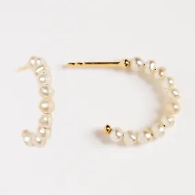 Solid Gold Simple Pearl Huggie Hoops