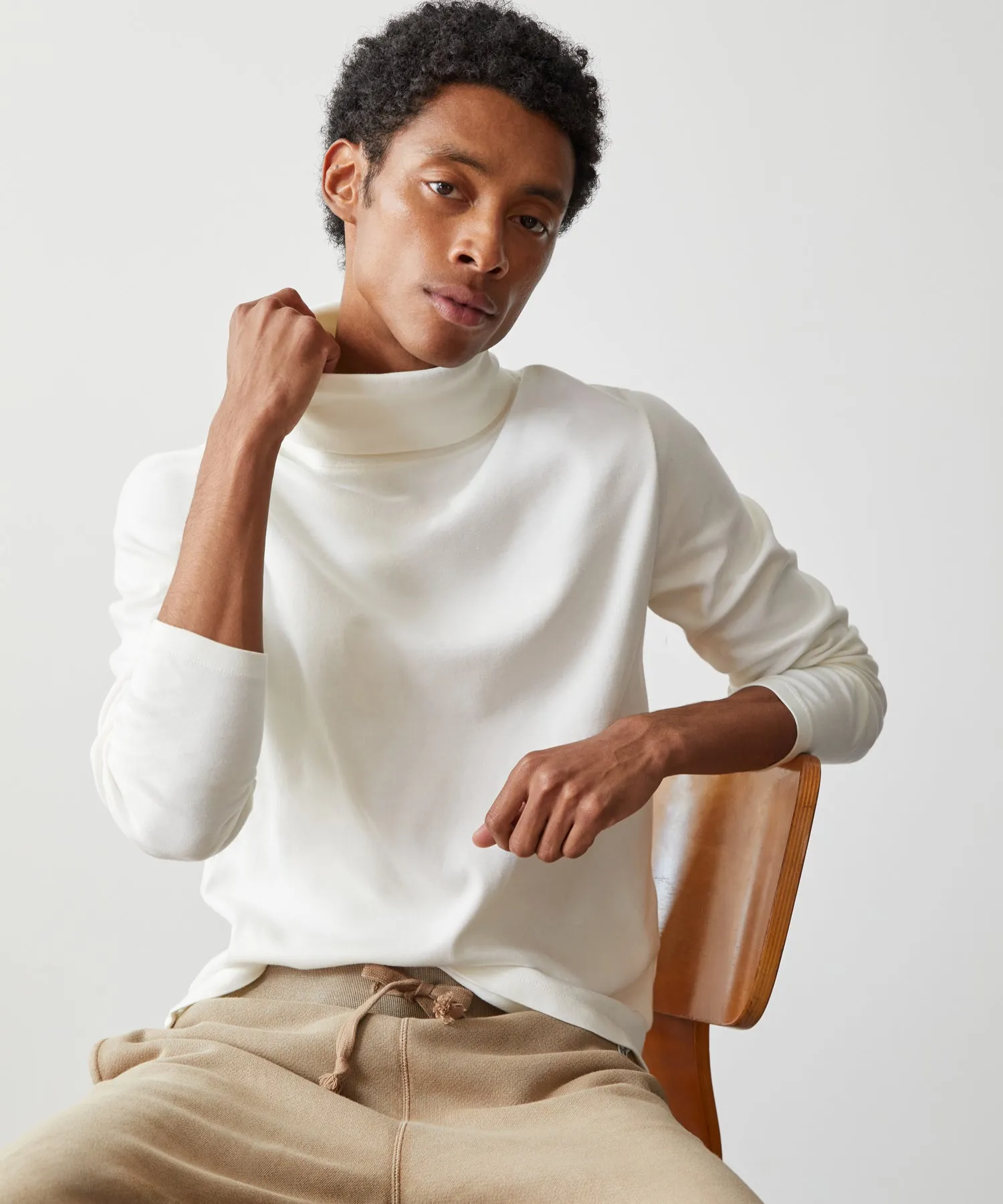 Solid Interlock Jersey Turtleneck in Bisque