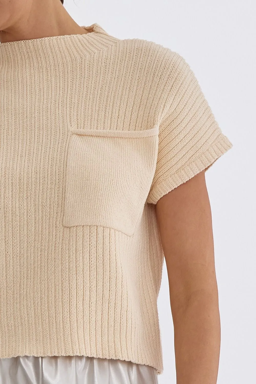 Solid Knitted Cropped Mock Neck Sweater