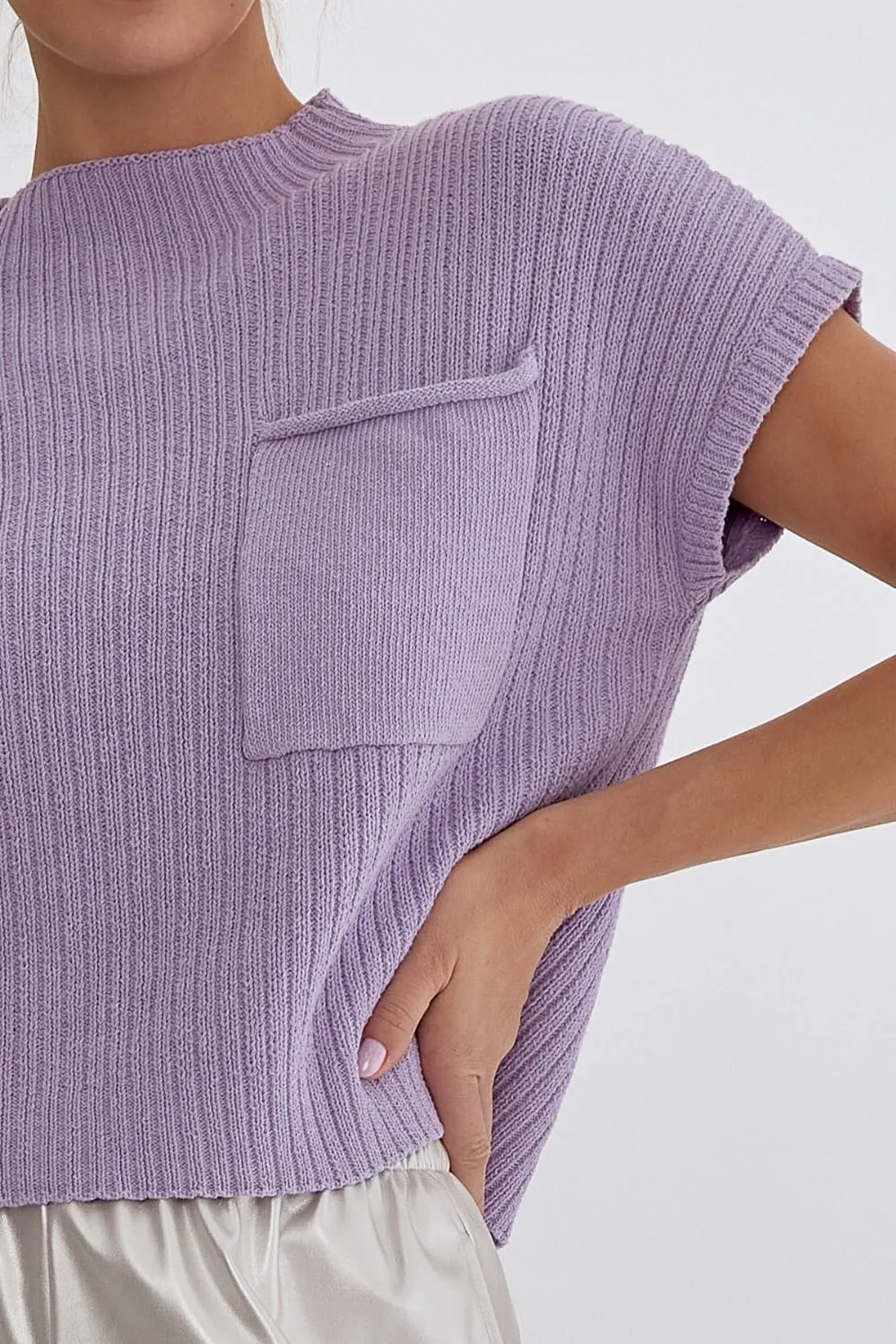 Solid Knitted Cropped Mock Neck Sweater