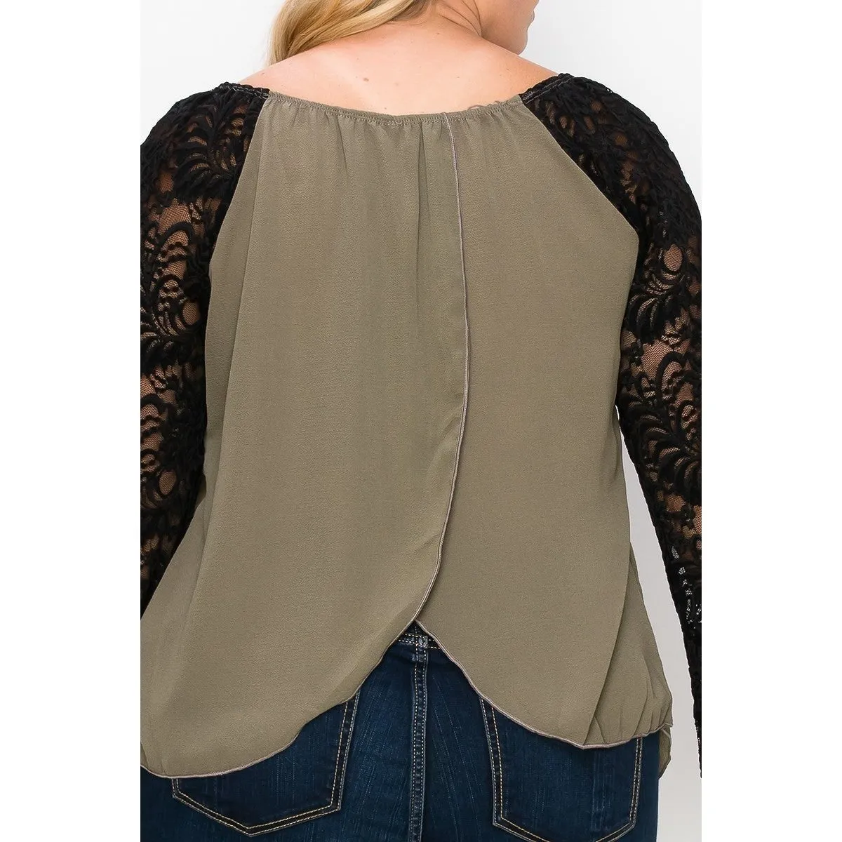 Solid Top Featuring Flattering Lace Bell Sleeves