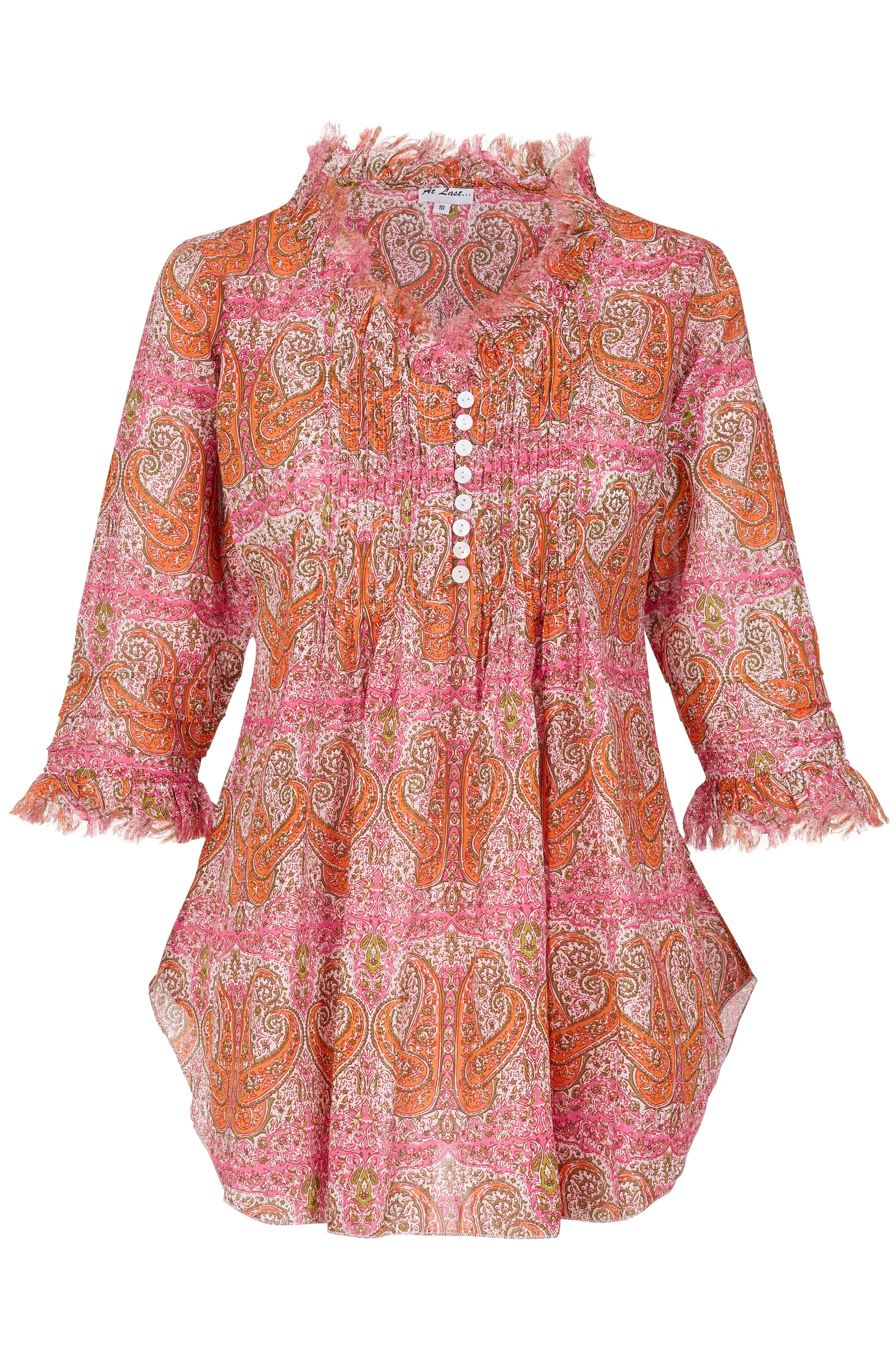 Sophie Cotton Shirt in Pink & Ochre Paisley