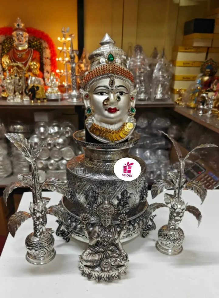 Sowbaghya Lakshmi , Antique Finish German Silver Vara Maha Lakshmi Puja Combo -SN001PC