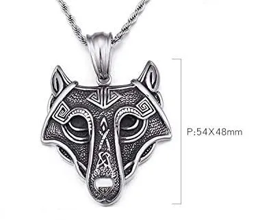 Stainless Steel Native  Tribal Wolf Necklace