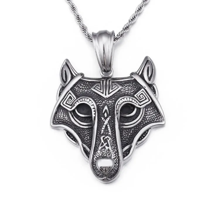 Stainless Steel Native  Tribal Wolf Necklace