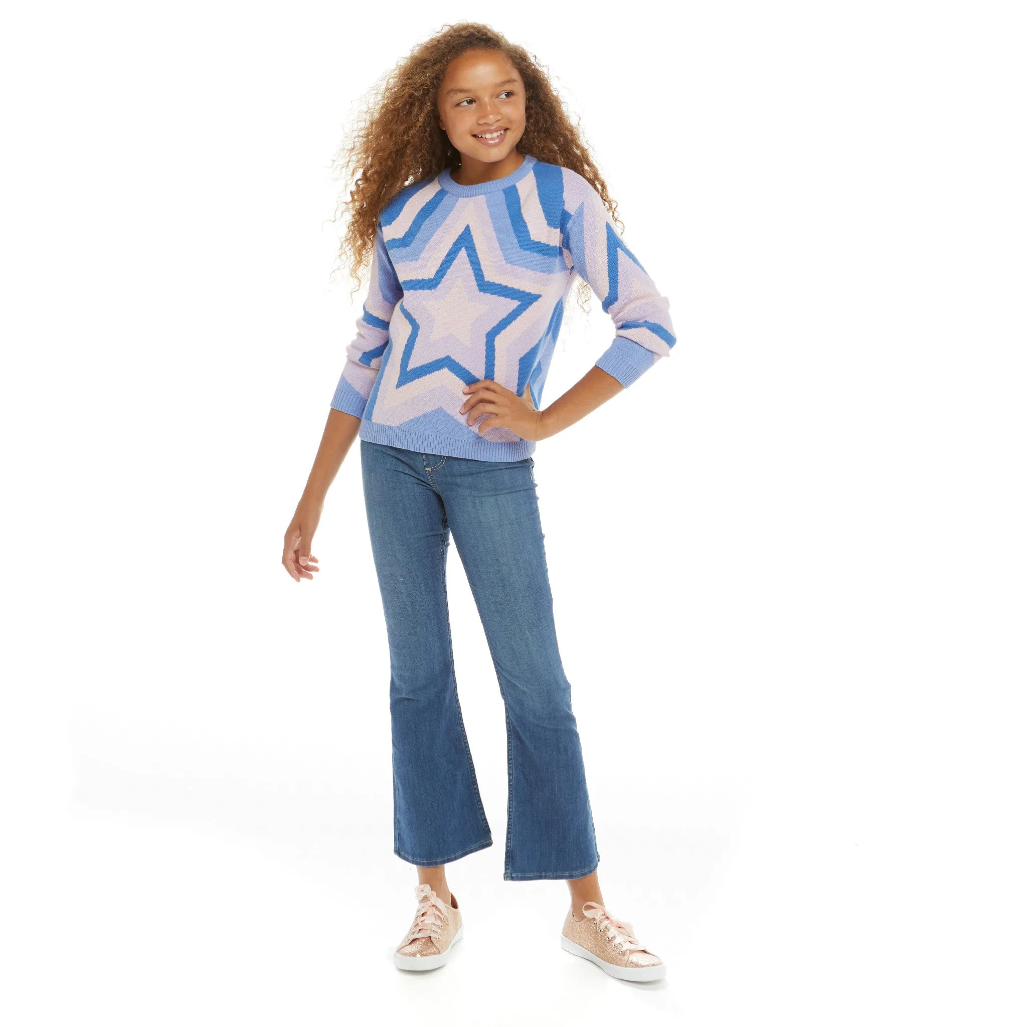 Star Stripe Sweater (Size 7 - 16 Years)  | Purple