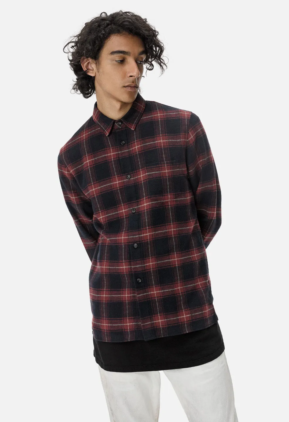 Straight Hem Button Up / Brick X Black