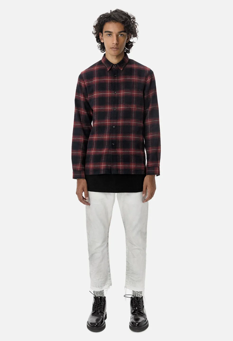 Straight Hem Button Up / Brick X Black