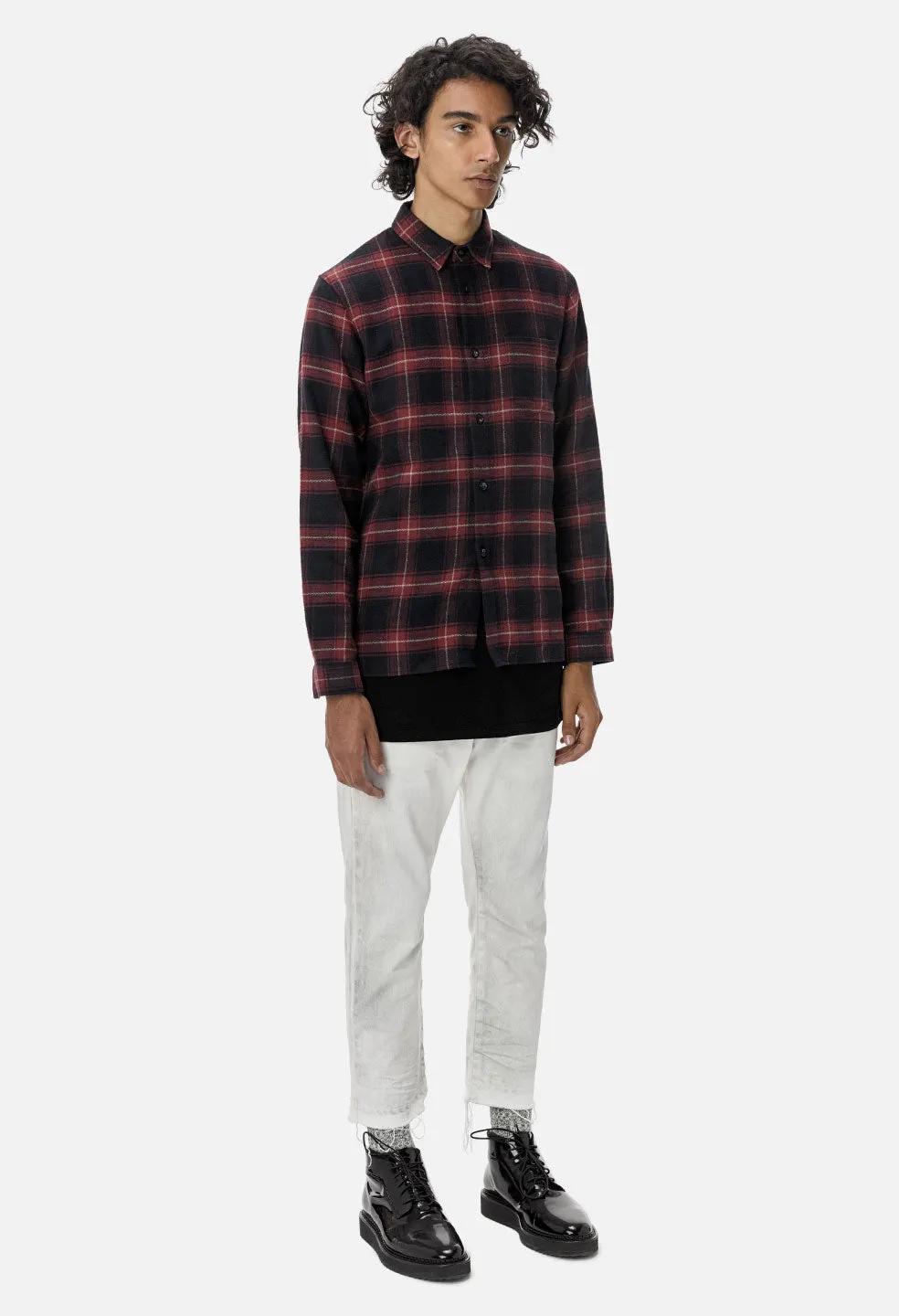 Straight Hem Button Up / Brick X Black