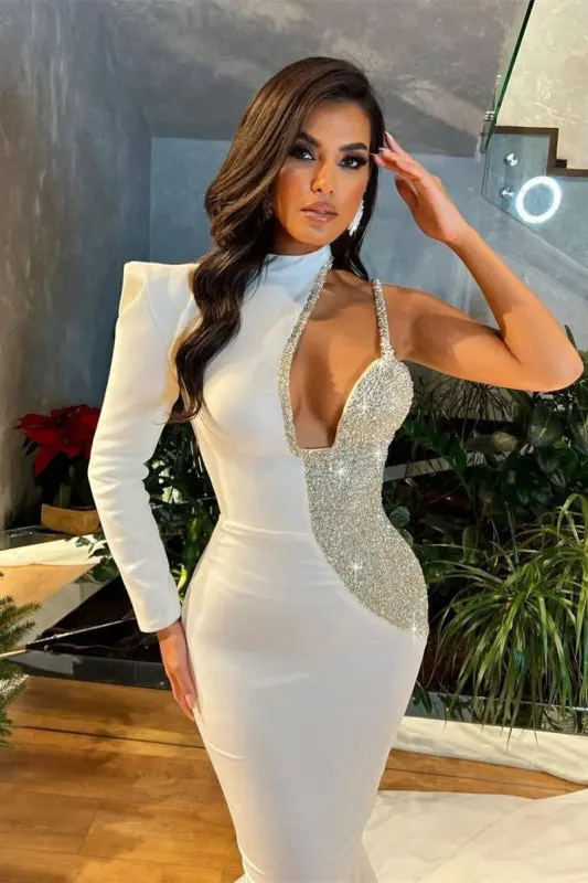 Stunning White One Shoulder Prom Dress Cut Out Mermaid