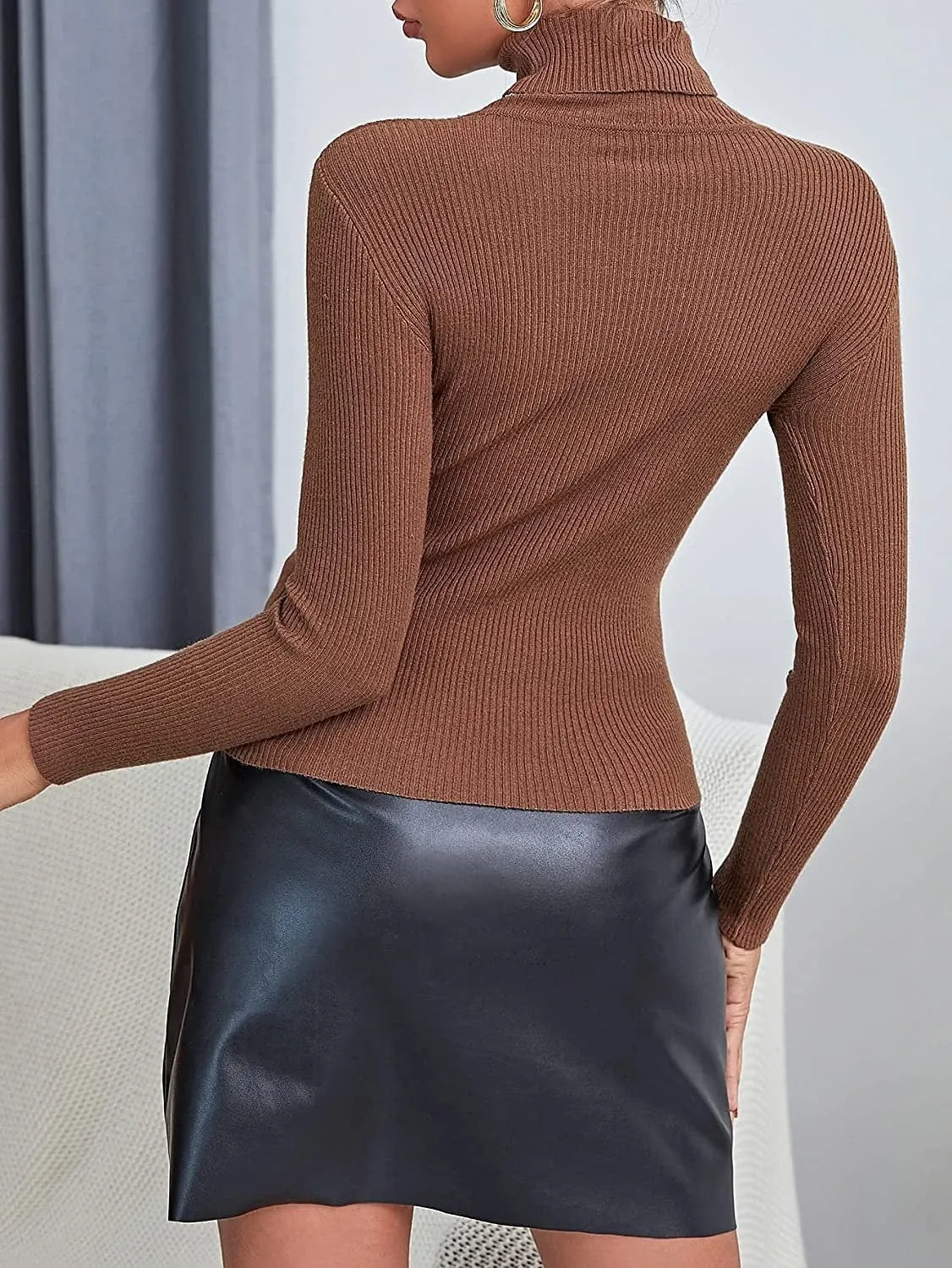 Stylish Women's Turtleneck Ribbed Knit Pullover Sweater