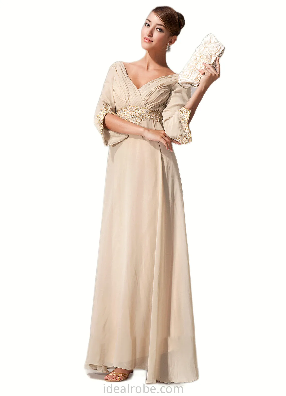 Suzanne Empire V-neck Floor-Length Chiffon Mother of the Bride Dress With Ruffle Beading STK126P0014597