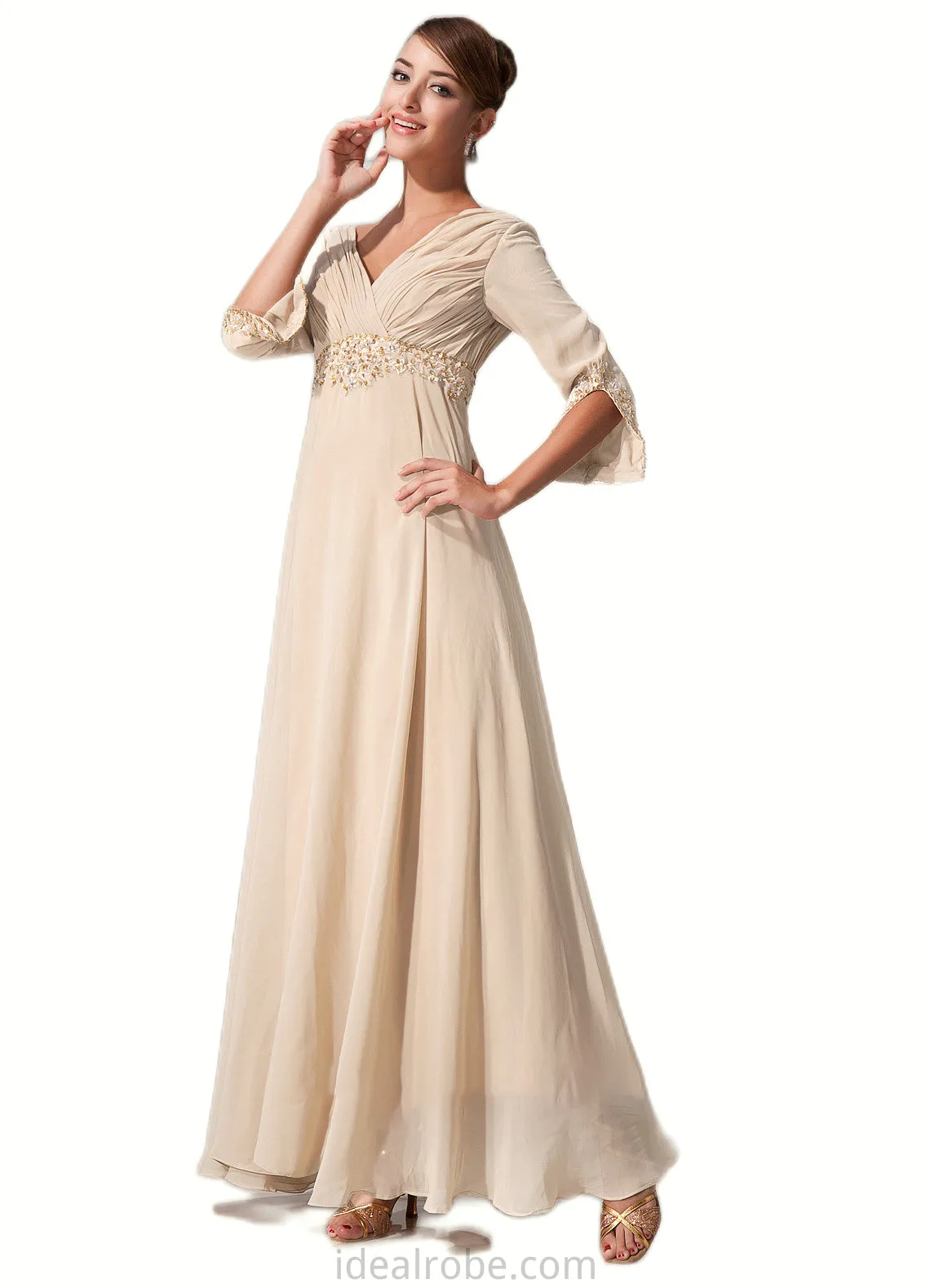 Suzanne Empire V-neck Floor-Length Chiffon Mother of the Bride Dress With Ruffle Beading STK126P0014597