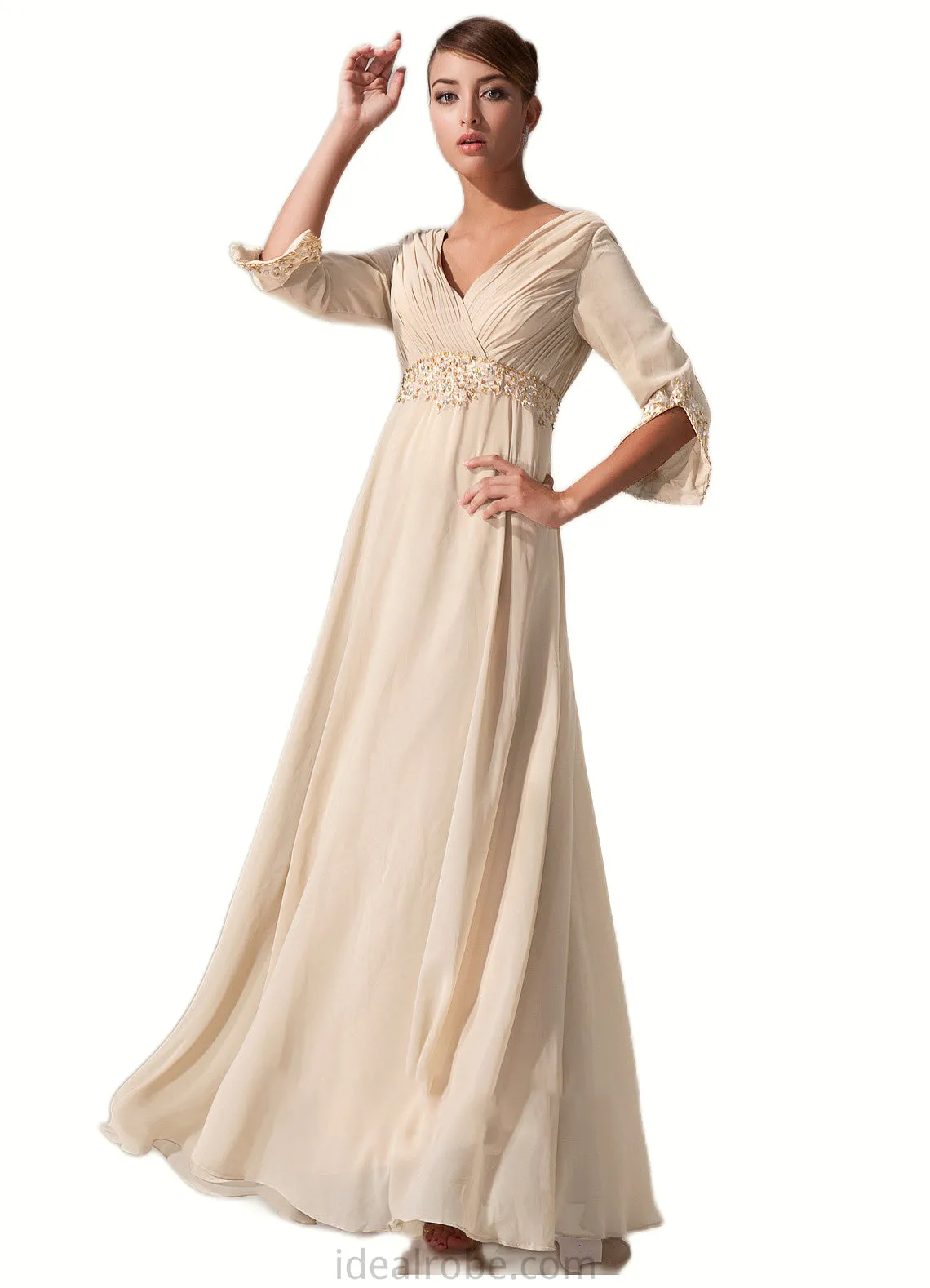 Suzanne Empire V-neck Floor-Length Chiffon Mother of the Bride Dress With Ruffle Beading STK126P0014597