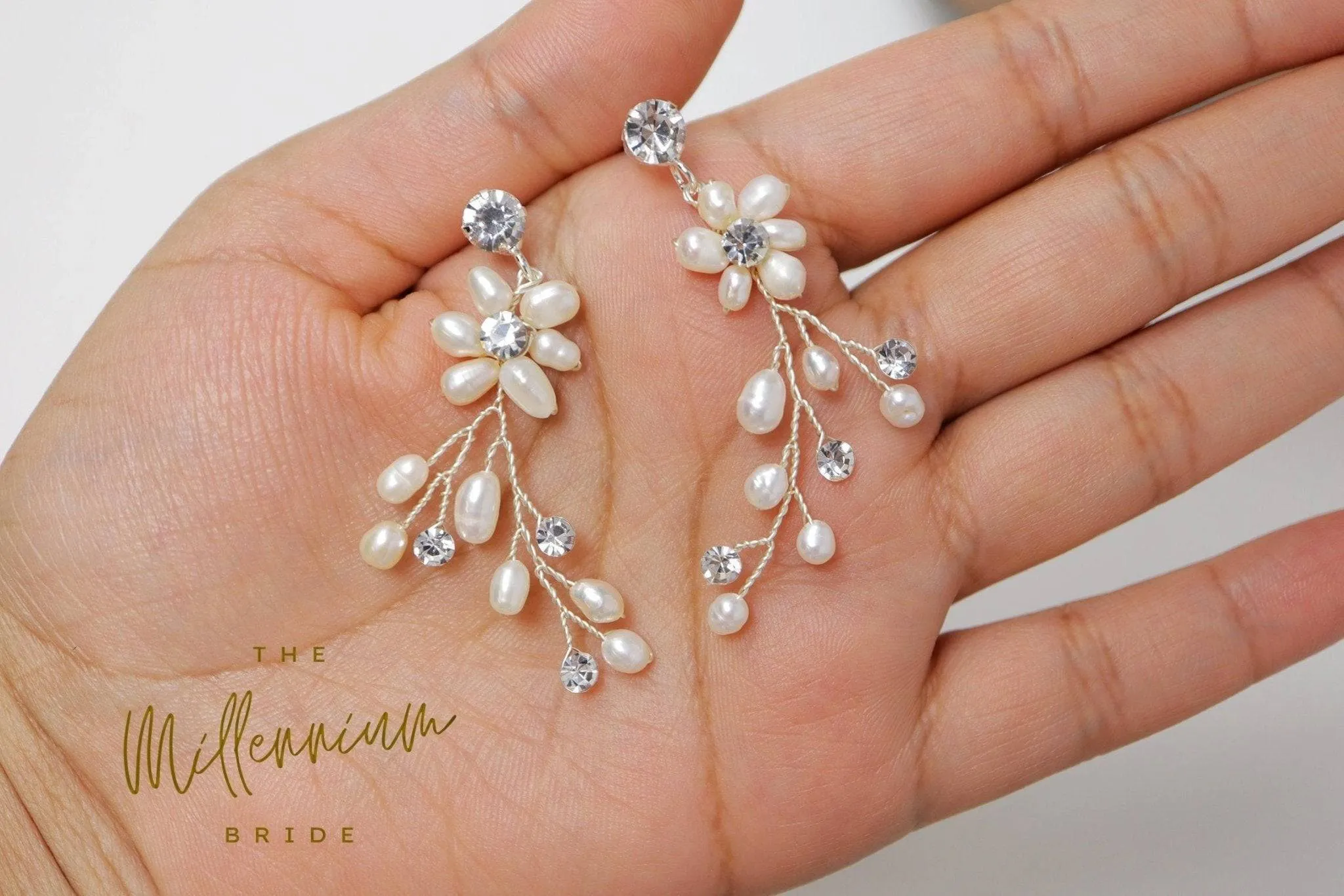 Swarovski Freshwater Pearls White Vine Crystal, Long Bridal Jewelry Bridal Earrings Crystal Bridal Earrings Statement Earrings Cz