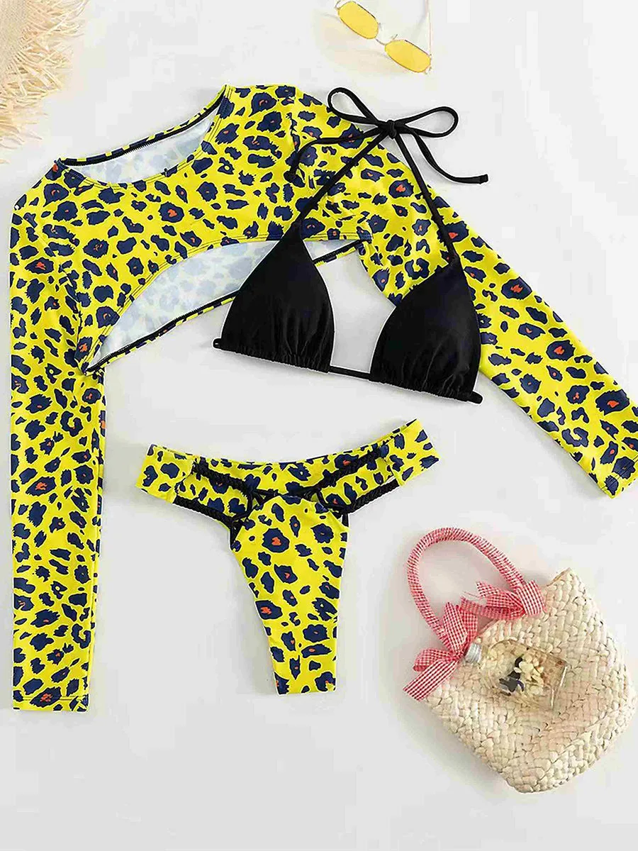 Tanga-Leoparden-Bikini im Dreier-Set