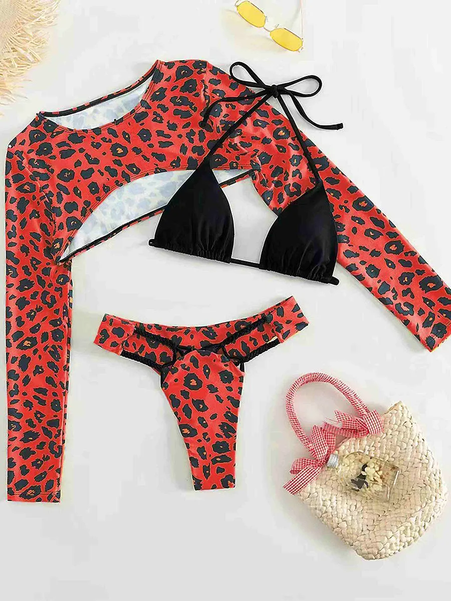 Tanga-Leoparden-Bikini im Dreier-Set