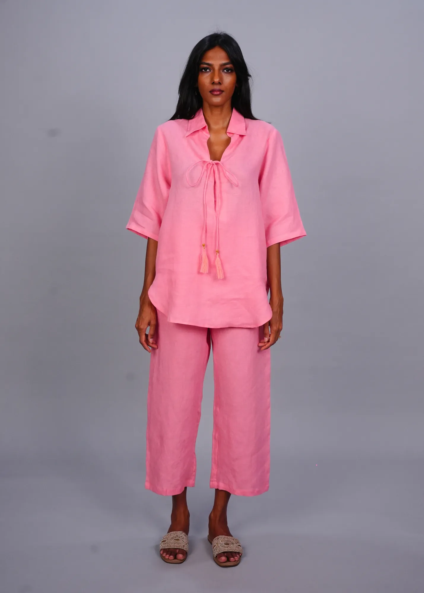 Tassel Tunic - Guava Linen