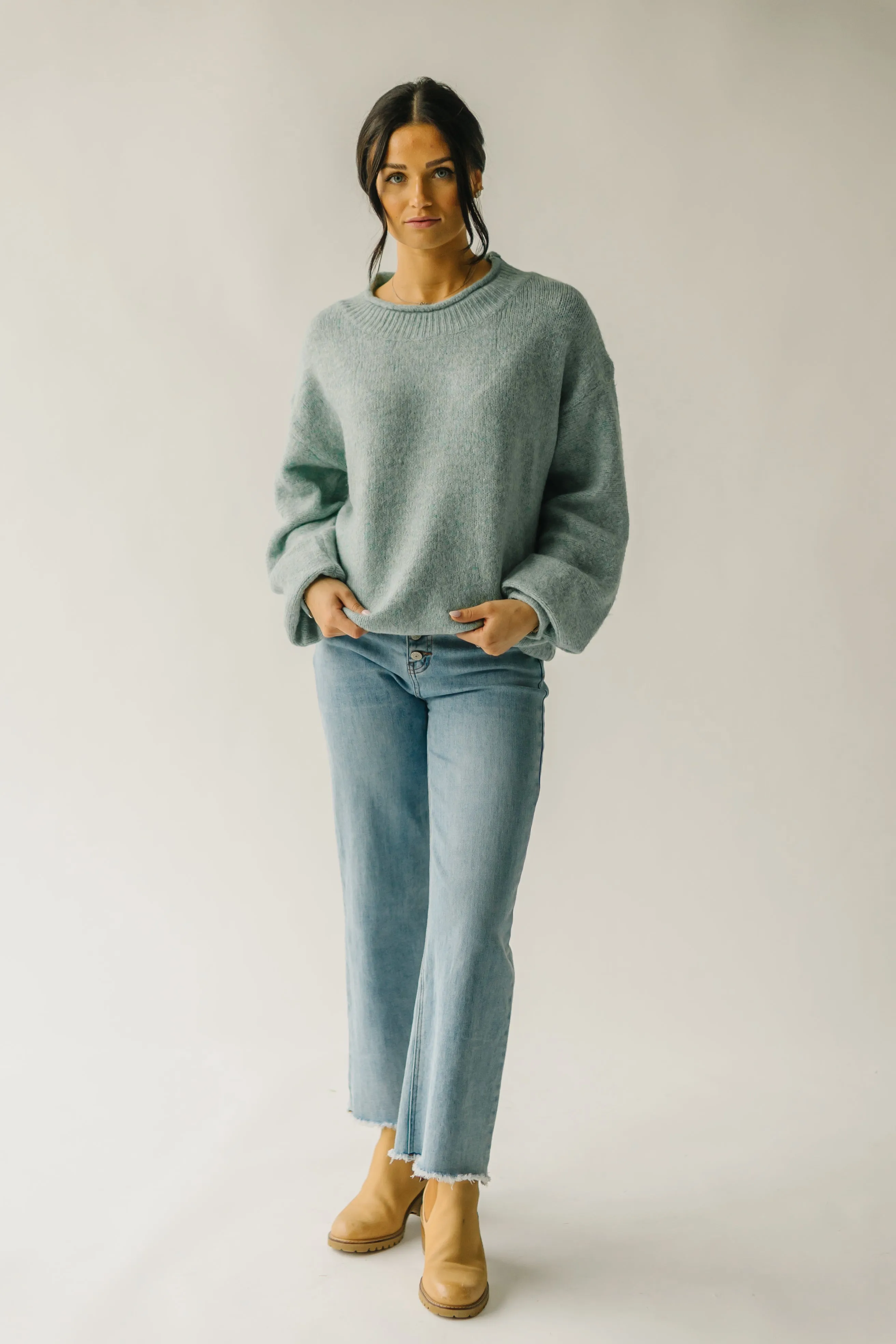 The Massey Rolled Hem Sweater in Jade