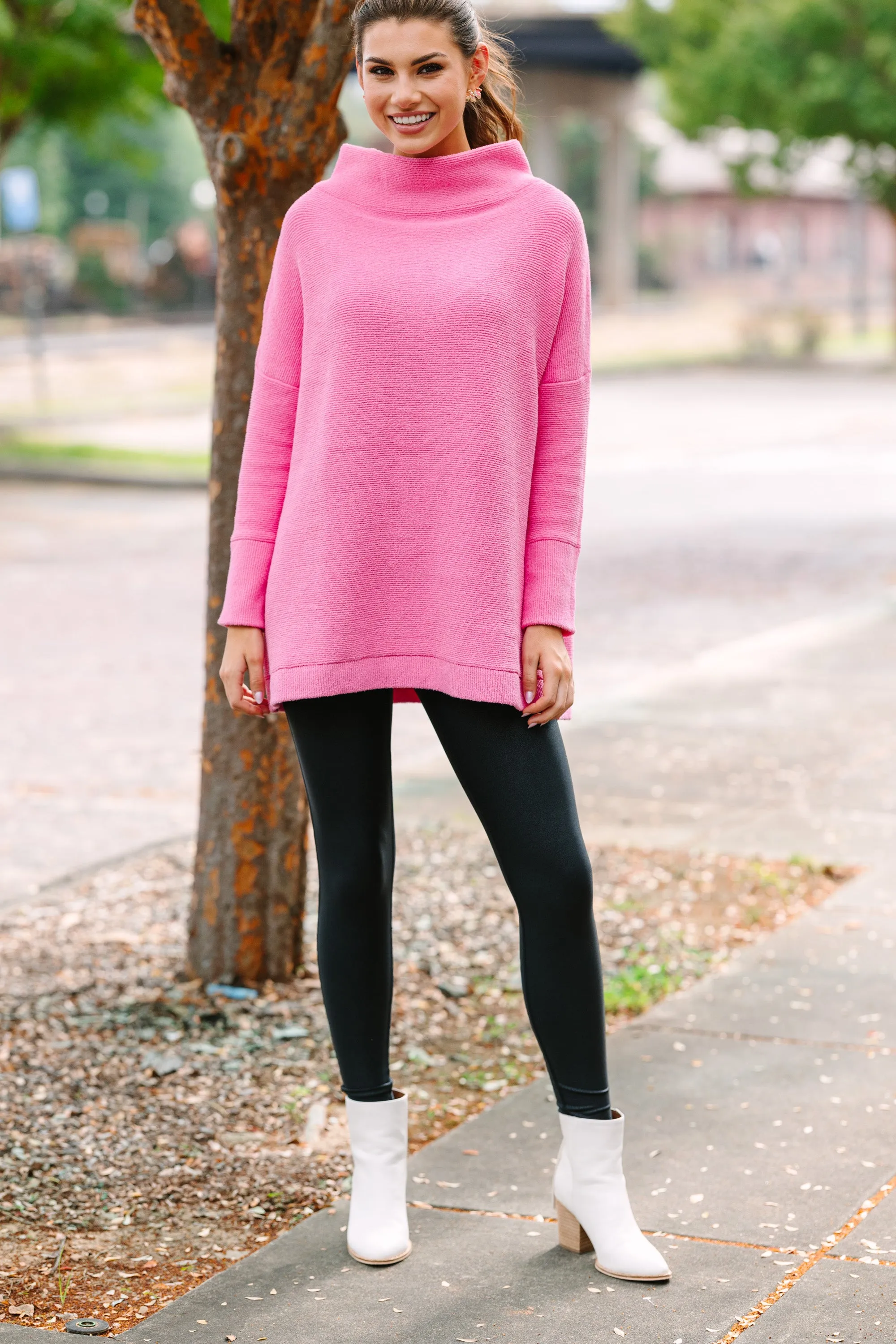 The Slouchy Candy Pink Mock Neck Tunic