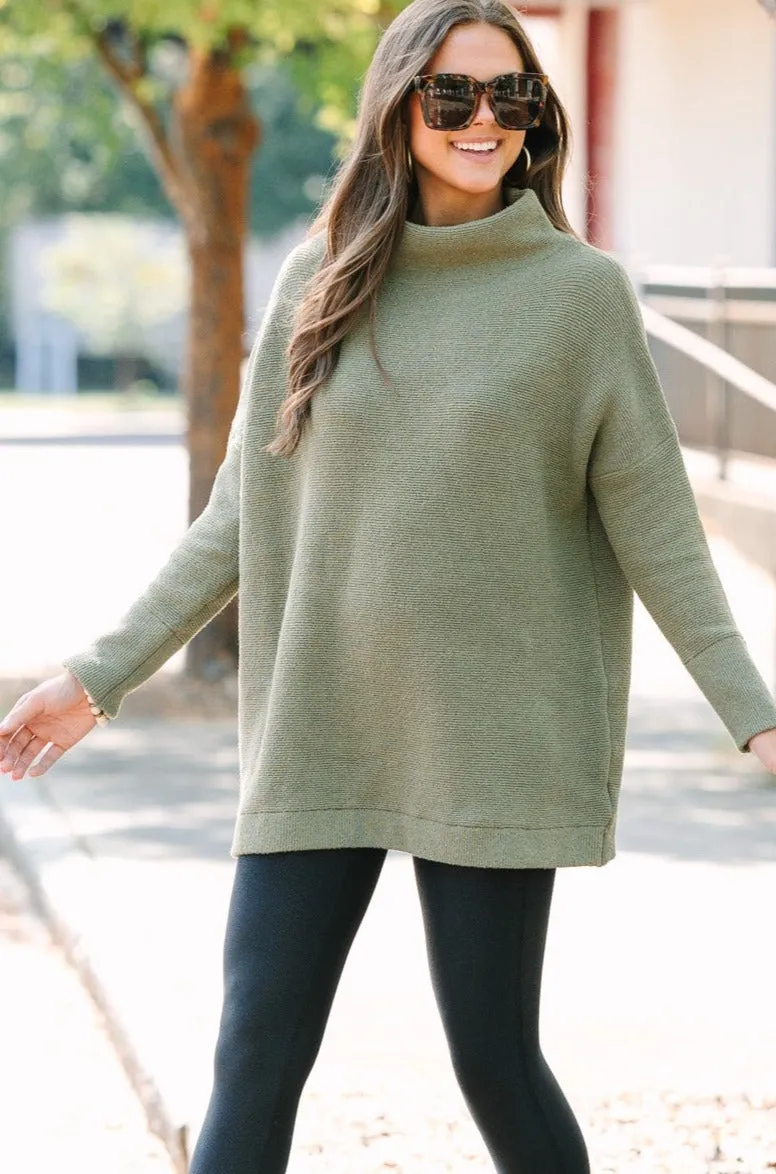 The Slouchy Olive Green Mock Neck Tunic