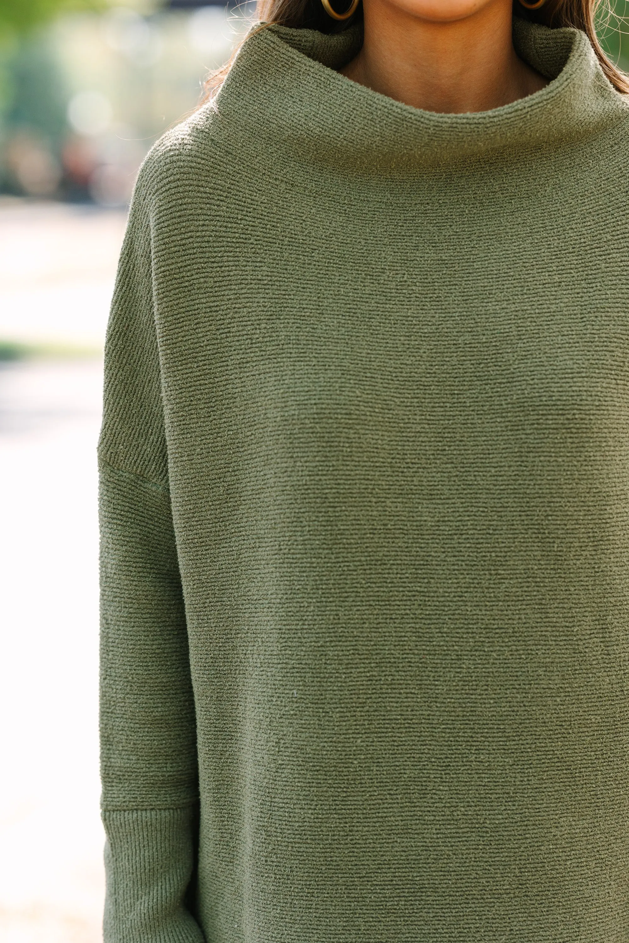 The Slouchy Olive Green Mock Neck Tunic