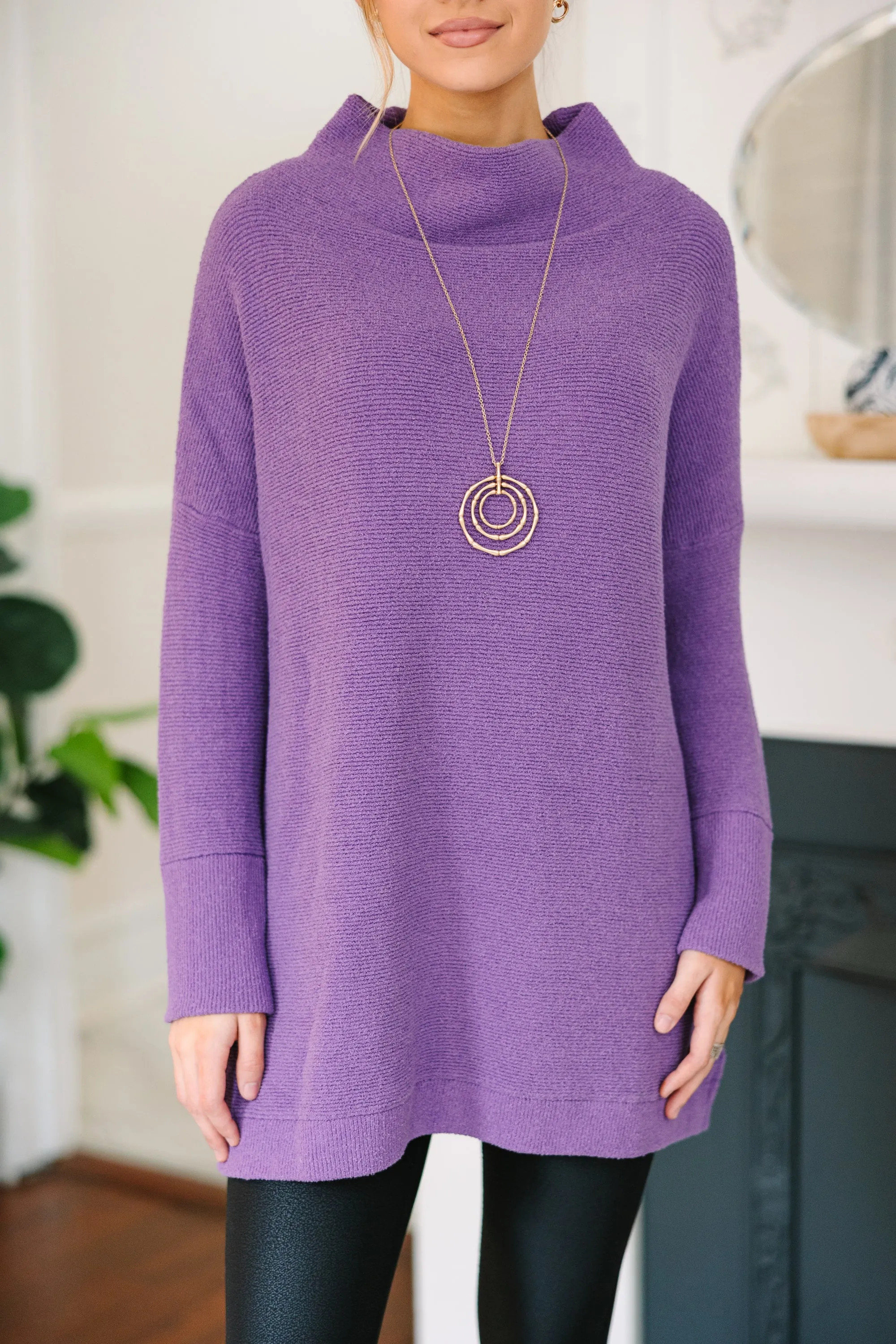 The Slouchy Purple Mock Neck Tunic