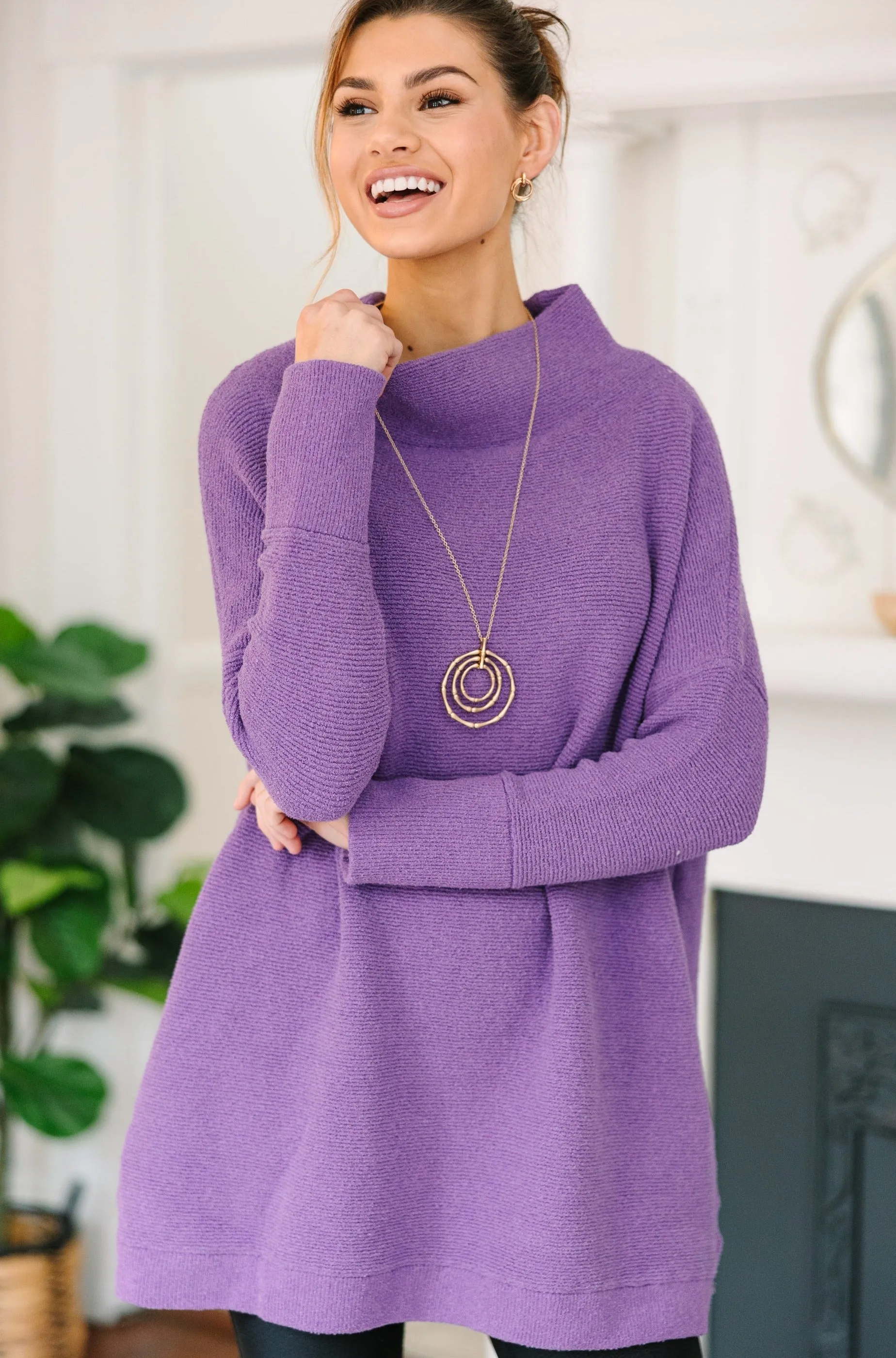 The Slouchy Purple Mock Neck Tunic