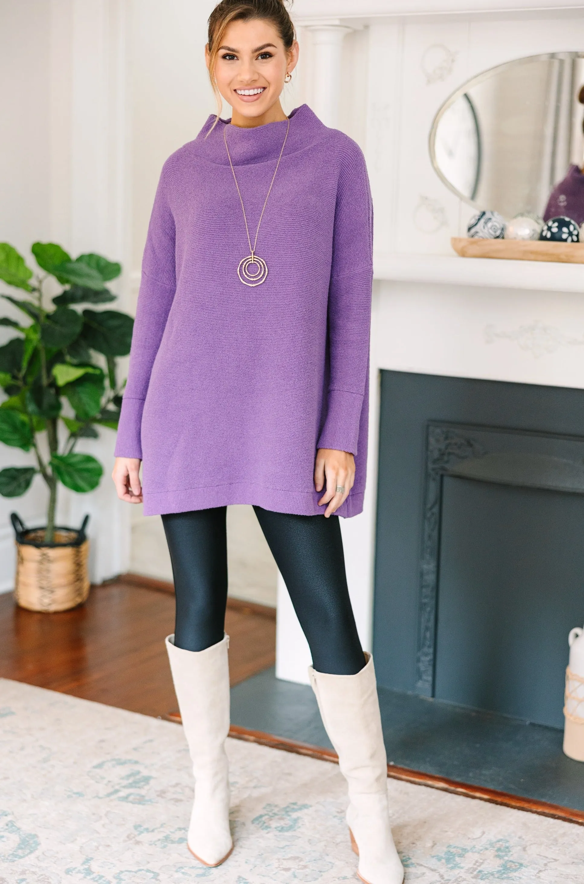 The Slouchy Purple Mock Neck Tunic