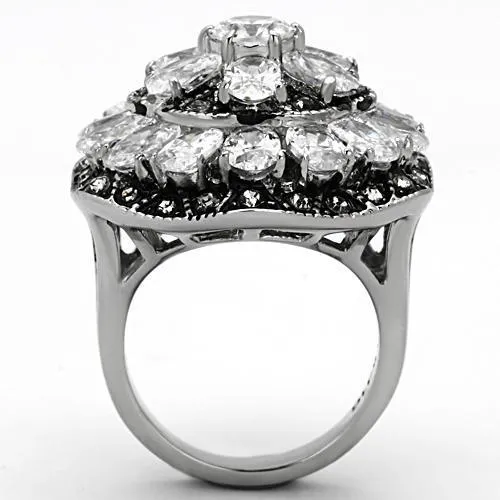 TK1016 High polished (no plating) Stainless Steel Ring with AAA Grade CZ in Clear