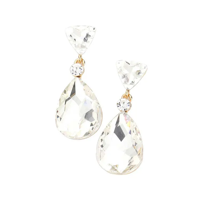 Triangle Round Teardrop Stone Link Dangle Evening Earrings