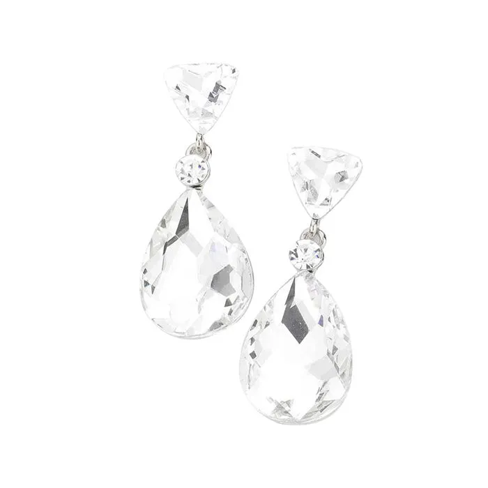 Triangle Round Teardrop Stone Link Dangle Evening Earrings