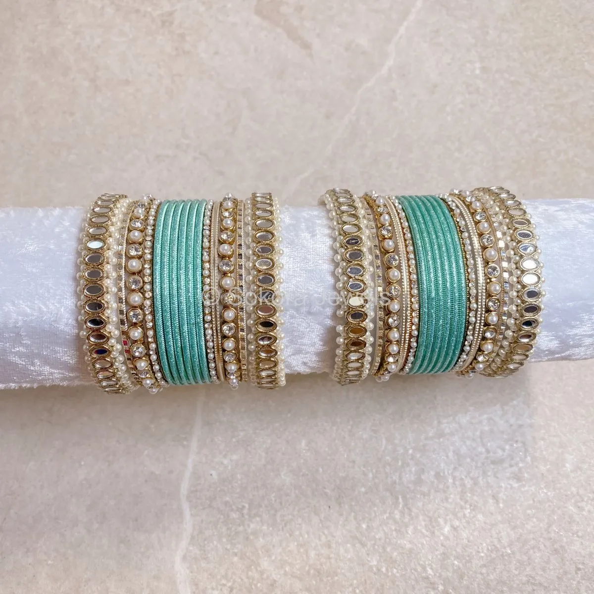 Urvi Mirror Bangle Set - Aqua