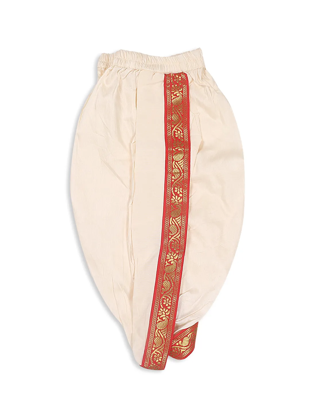 VASTRAMAY Boy's Cream-Colored Kurta With Dhoti Pants & Dupatta Set