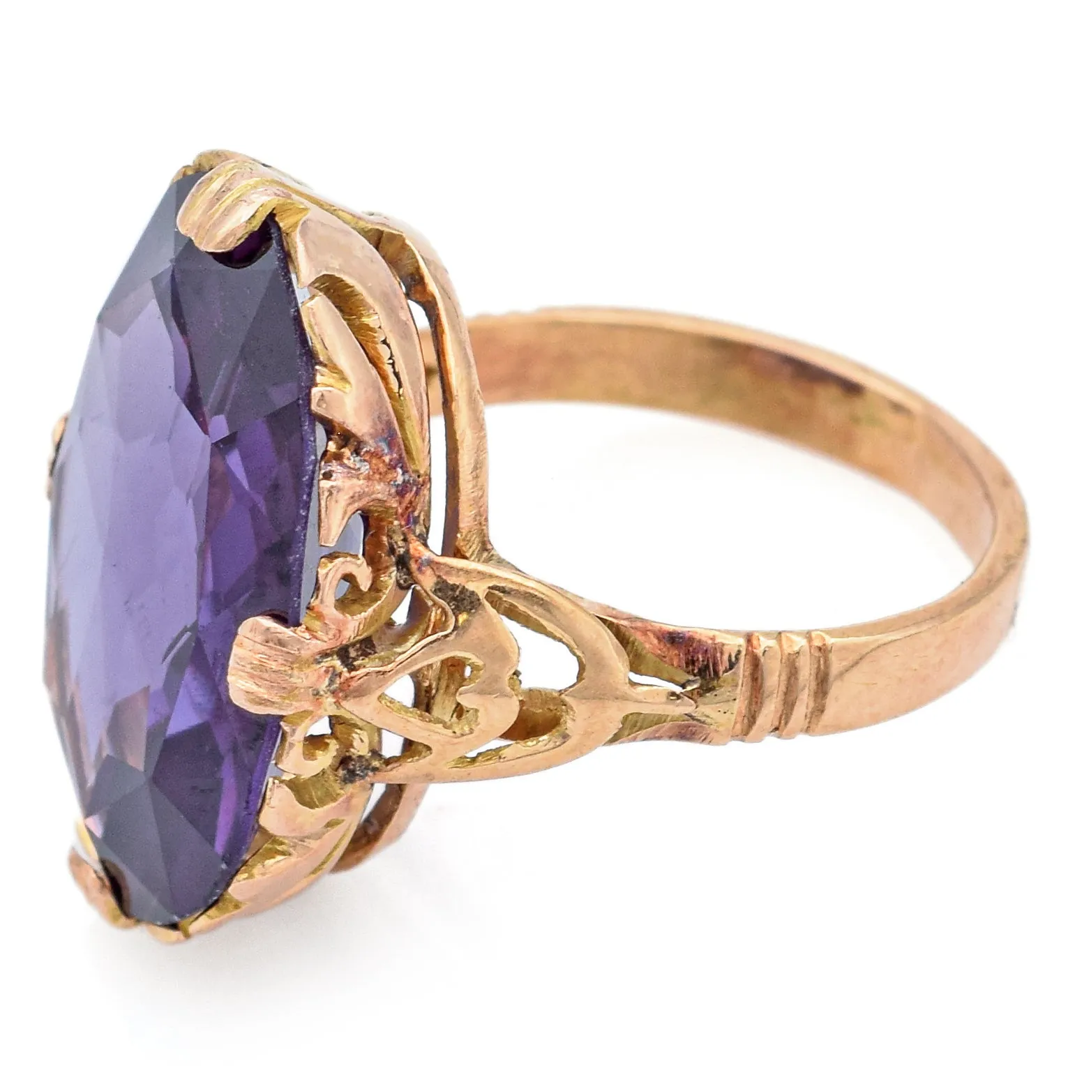 Vintage 11.16 Carat Purple Sapphire 14K Yellow Gold Cocktail Ring Size 5.75