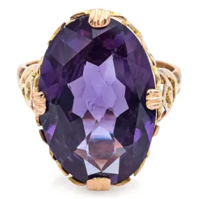 Vintage 11.16 Carat Purple Sapphire 14K Yellow Gold Cocktail Ring Size 5.75