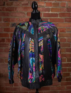 Vintage Judith Ann Creations Leather and Paisley Bomber Jacket 80s Medium/Large