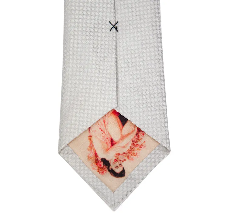 White and Cream Block Waffle Weave Silk Tie