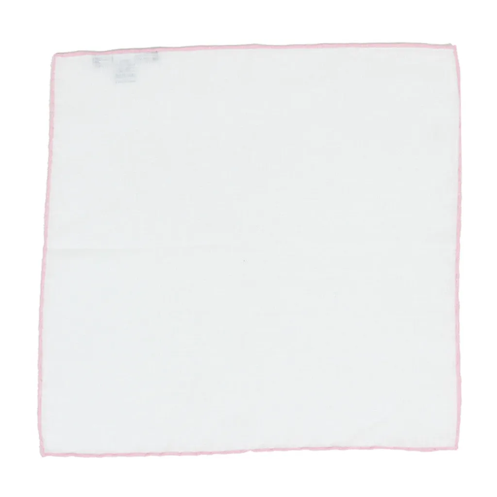 White Linen Pocket Square with Pink Edge