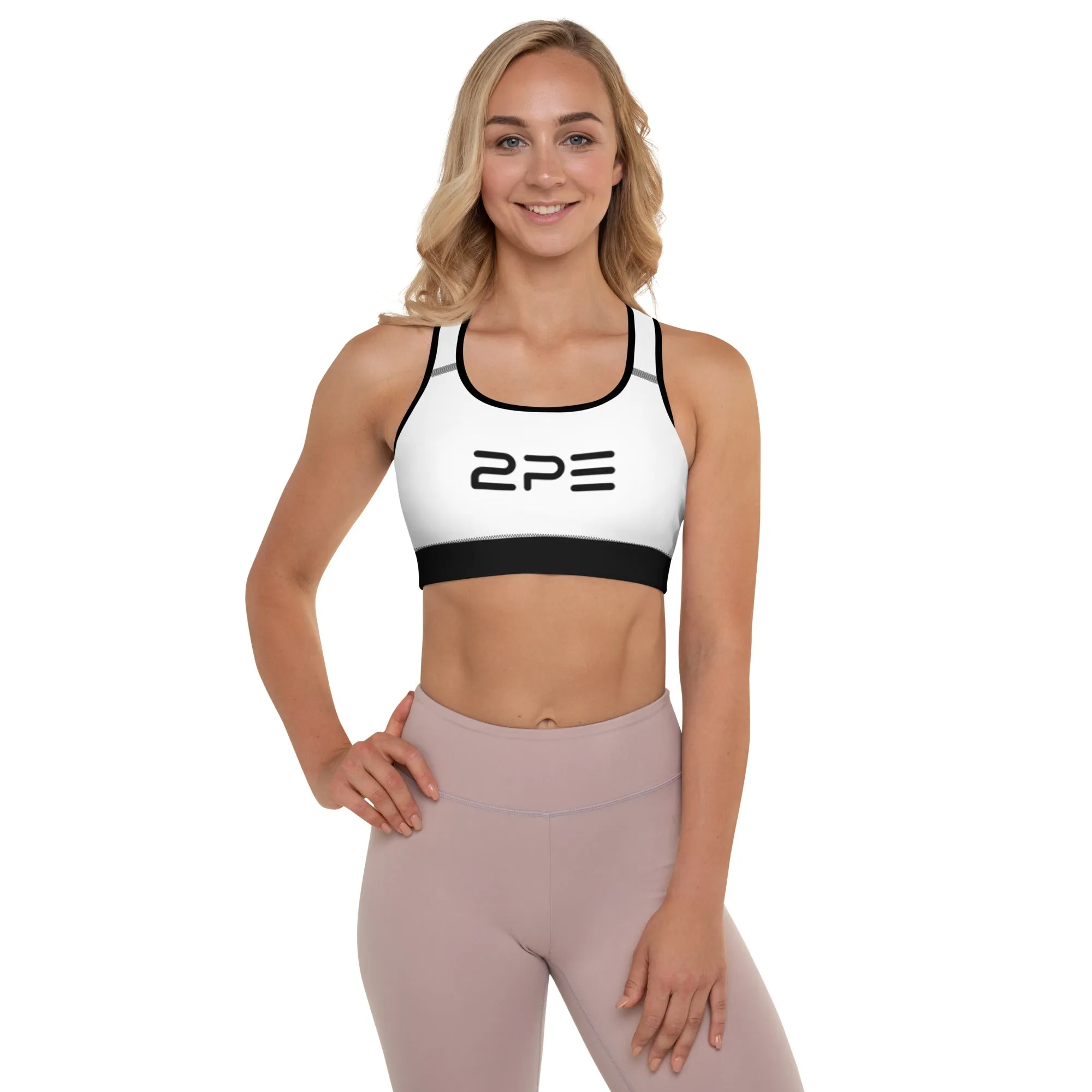 White with Black Padded Sports Bra