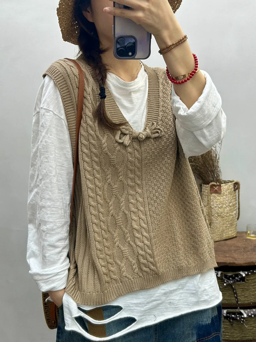 Women Retro Autumn Knitted V-Neck Vest