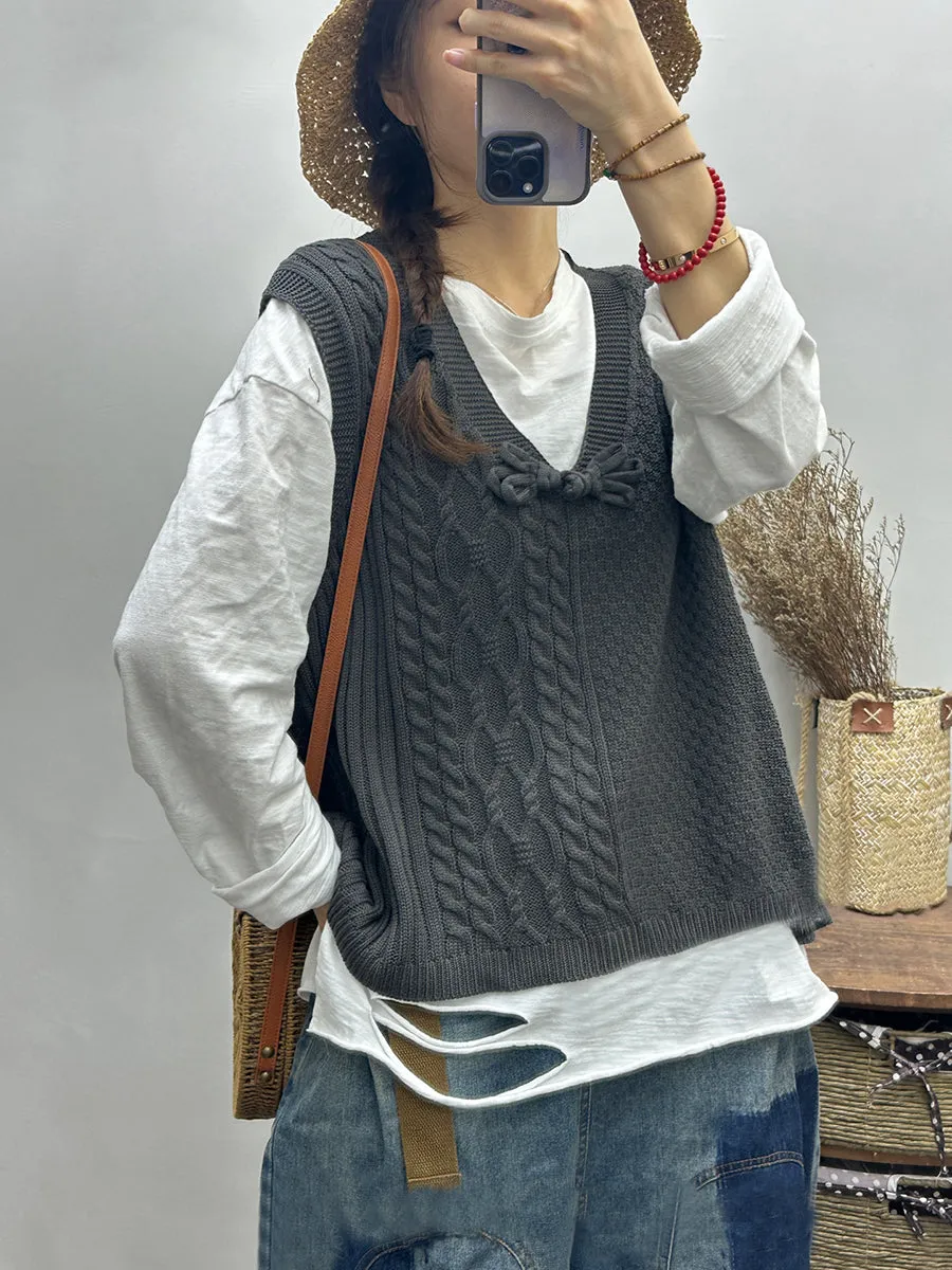 Women Retro Autumn Knitted V-Neck Vest