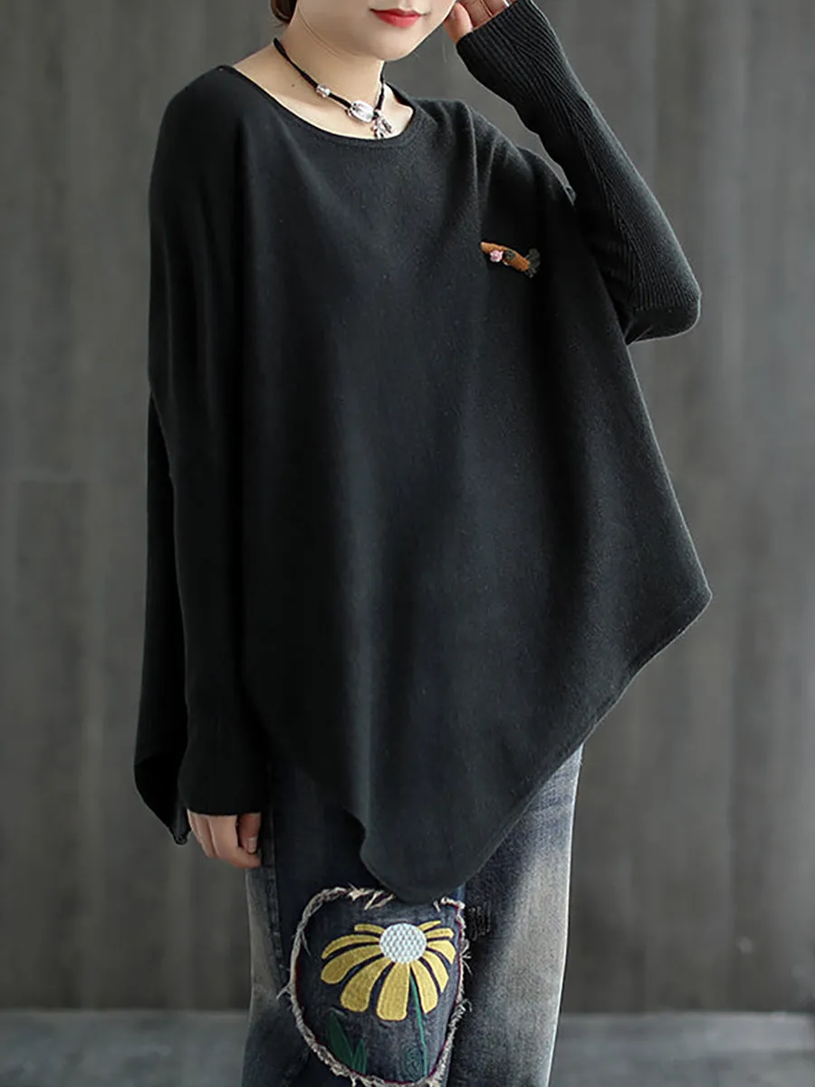 Women Solid Irregular Hem Loose Sweater