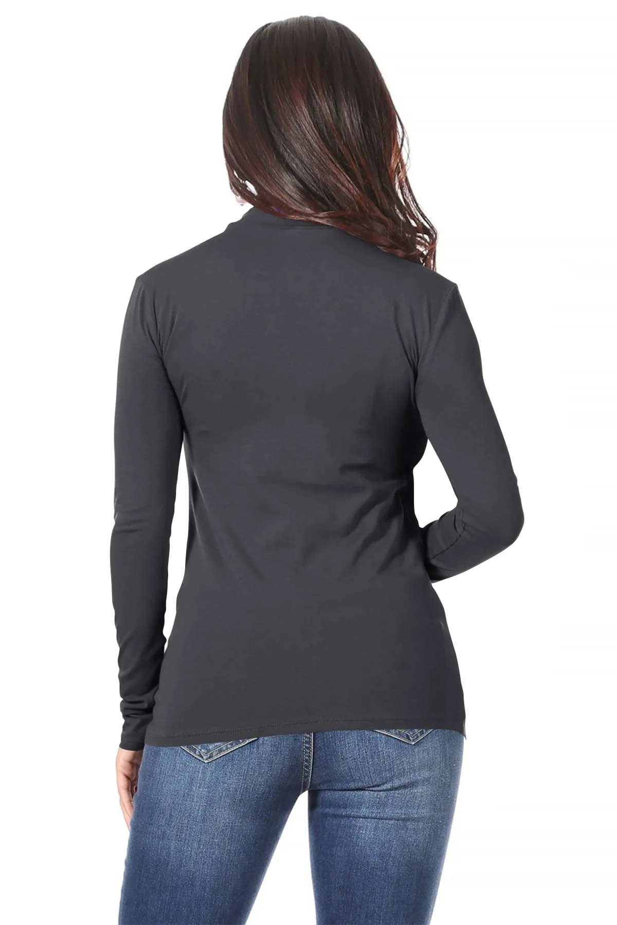 Women's Casual Solid Mock Neck Long Sleeve T-Shirt Top