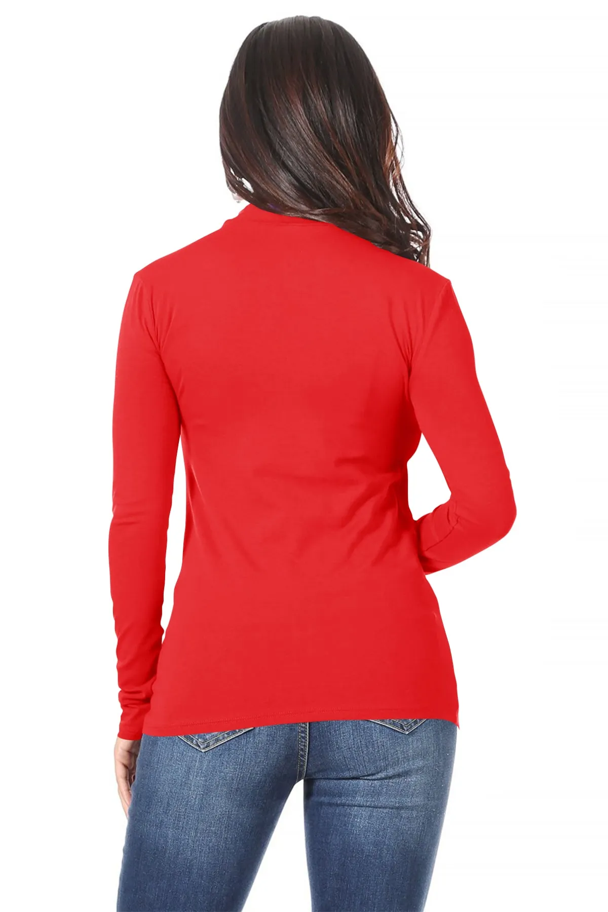 Women's Casual Solid Mock Neck Long Sleeve T-Shirt Top