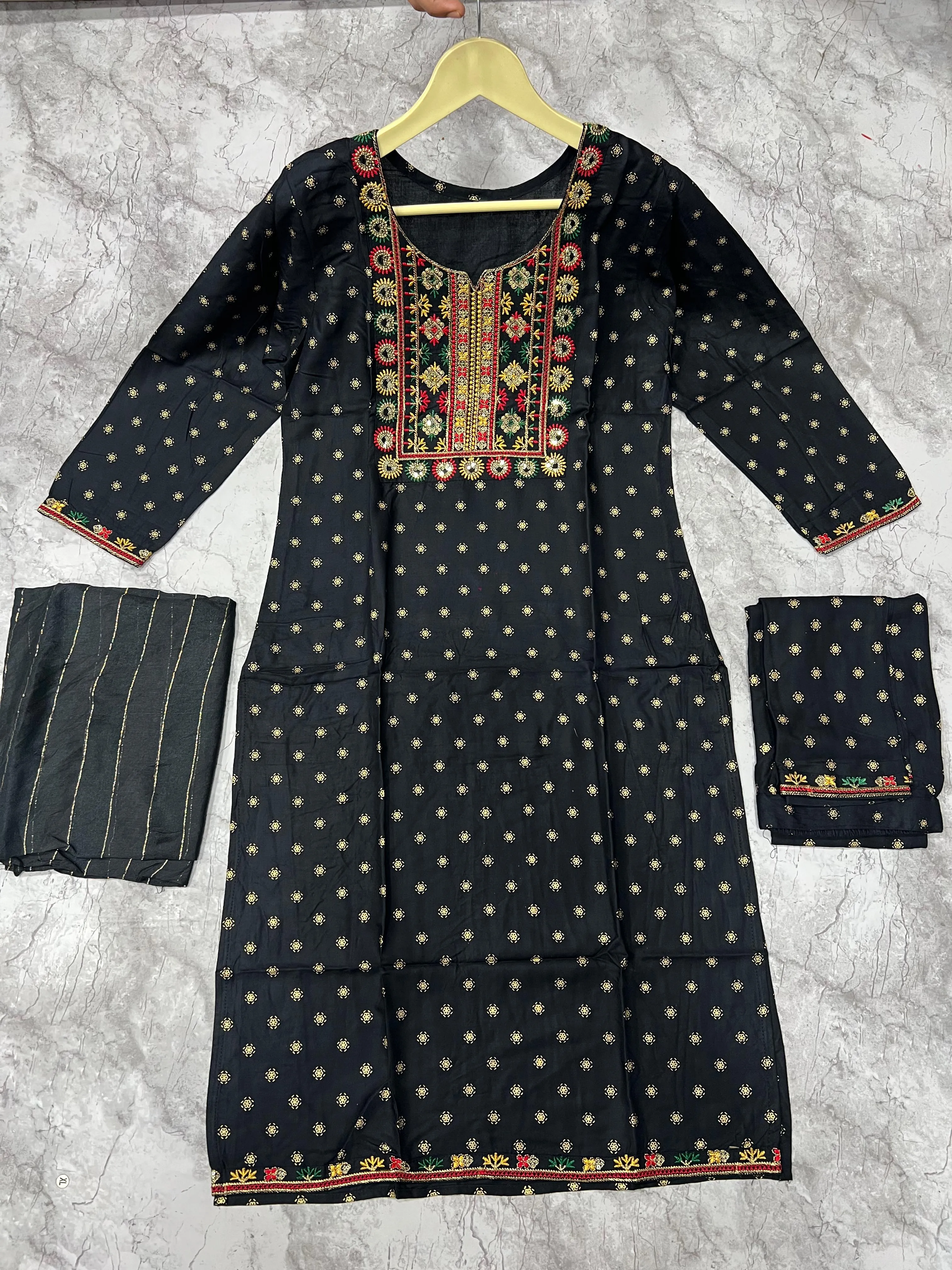 Women's Designer Black Embroidery Kurta Pant Dupatta Set Party Wear