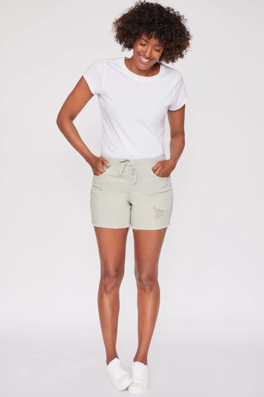 Women's High Rise Frayed Hem Jogger Shorts