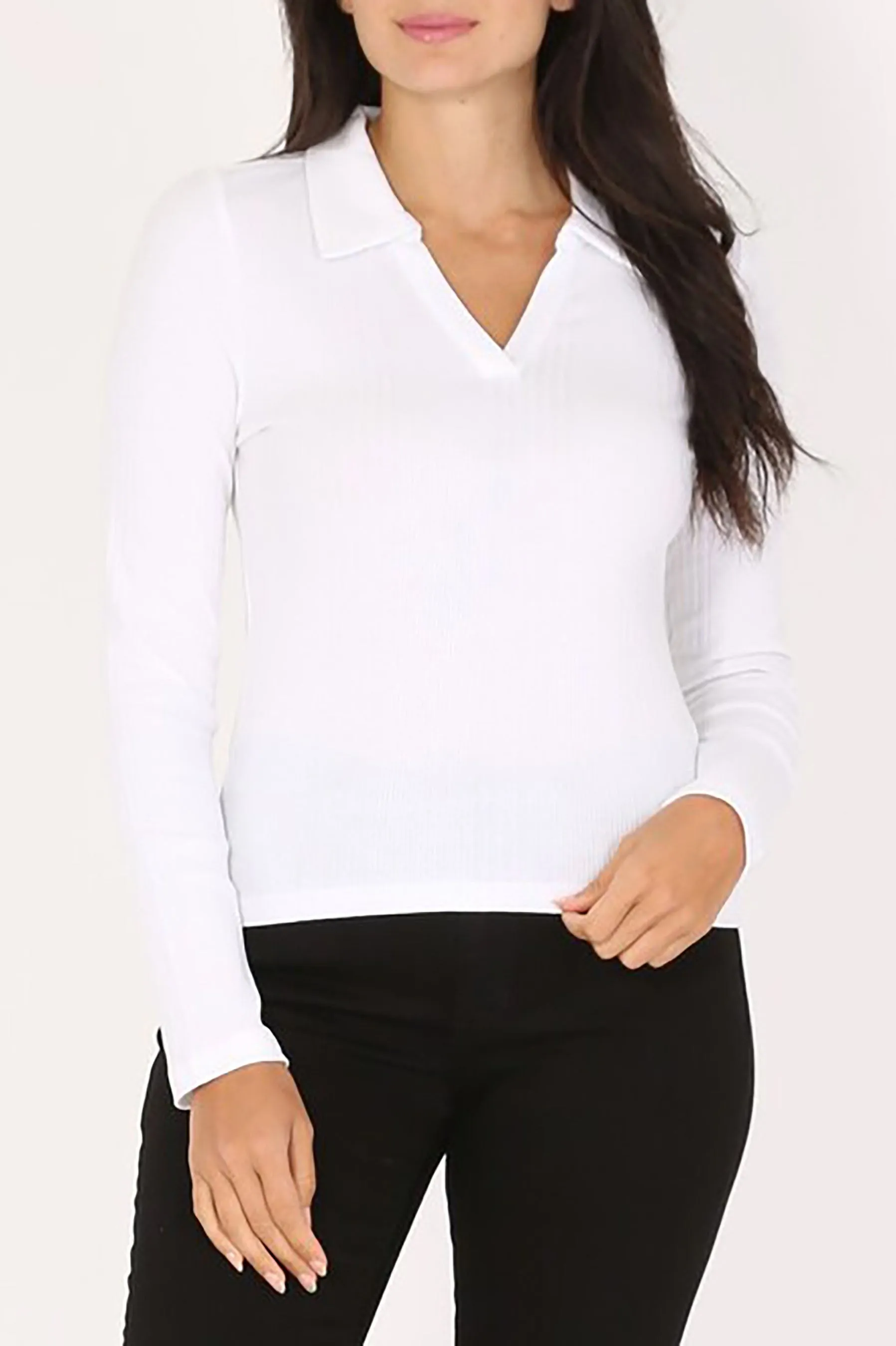 Women's Long Sleeves Variegated Rib Polo T Shirts