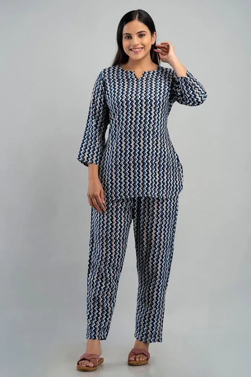 Women's Rayon Printed Plus Size Night Suit Set of Shirt and Pyjama